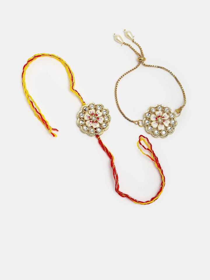 NVR Set of 2 Kundan-Studded Bhaiya Bhabhi Rakhi Set With Roli Chawal