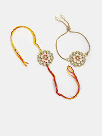 NVR Set of 2 Kundan-Studded Bhaiya Bhabhi Rakhi Set With Roli Chawal