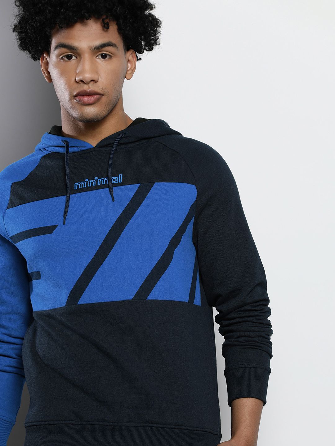 The Indian Garage Co Men Navy Blue Printed Hooded Sweatshirt