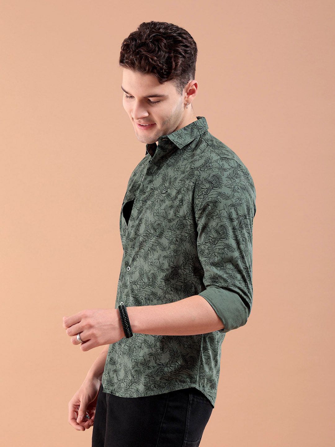 The Indian Garage Co Men Green Slim Fit Printed Casual Shirt
