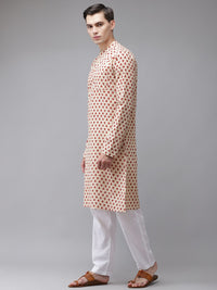 See Designs Men Beige Printed Regular Pure Cotton Kurta with Pyjamas