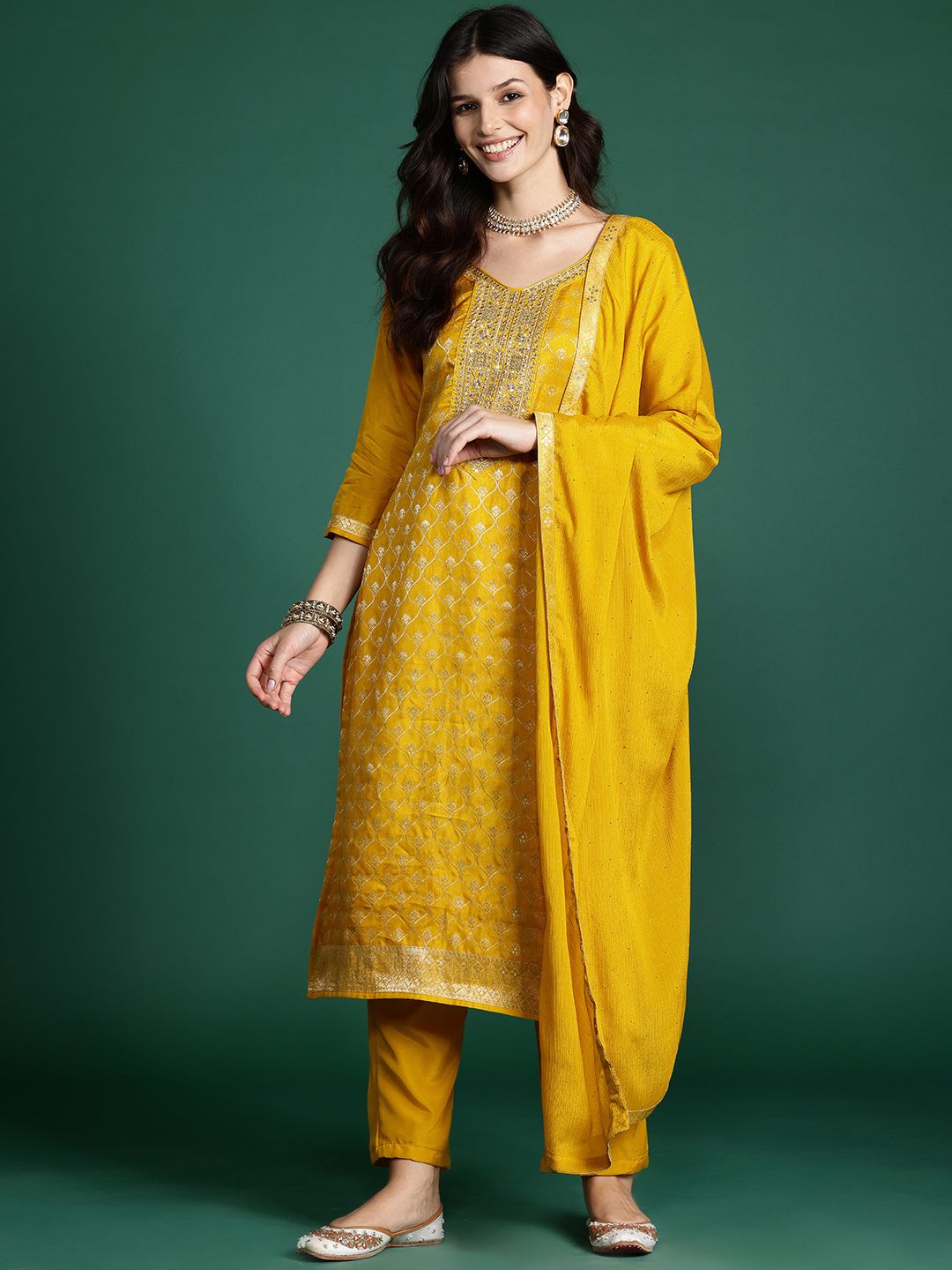 Indo Era Ethnic Motifs Regular Kurta with Trousers & With Dupatta