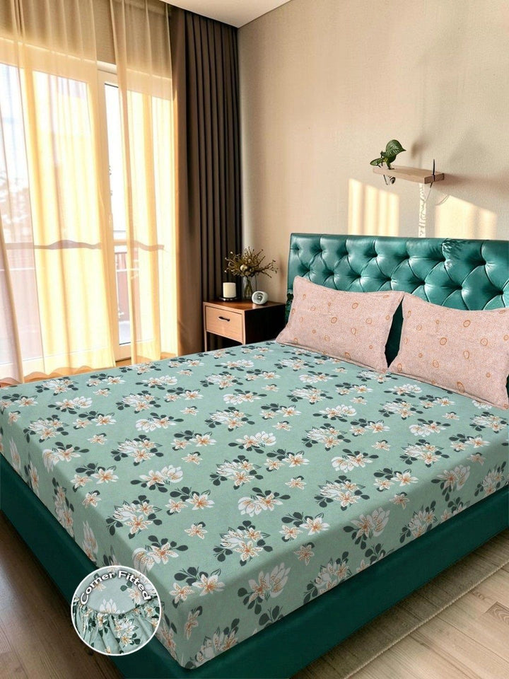Moda Rapido X KLOTTHE Bunga Hijau 300 TC Cadar King dengan 2 Sarung Bantal