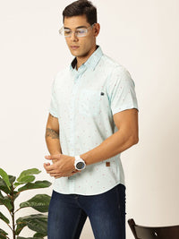 Thomas Scott Men Premium Spread Collar Micro Ditsy Printed Cotton Slim Fit Casual Shirt
