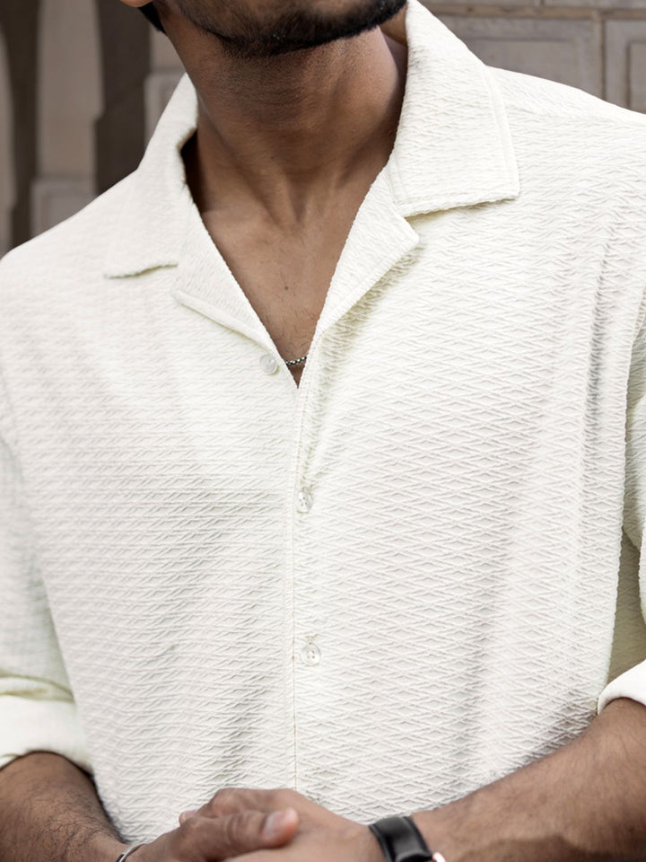 Powerlook Men Cuban Collar Textured Relaxed Fit Casual Shirt