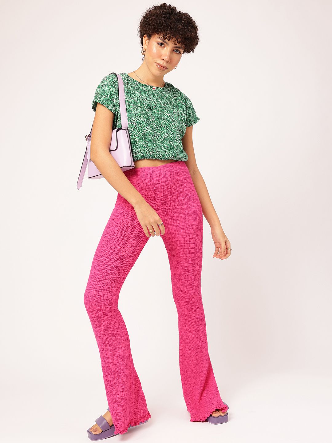 DressBerry Wanderlust Love Printed Extended Sleeves Cinched Waist Crop Top