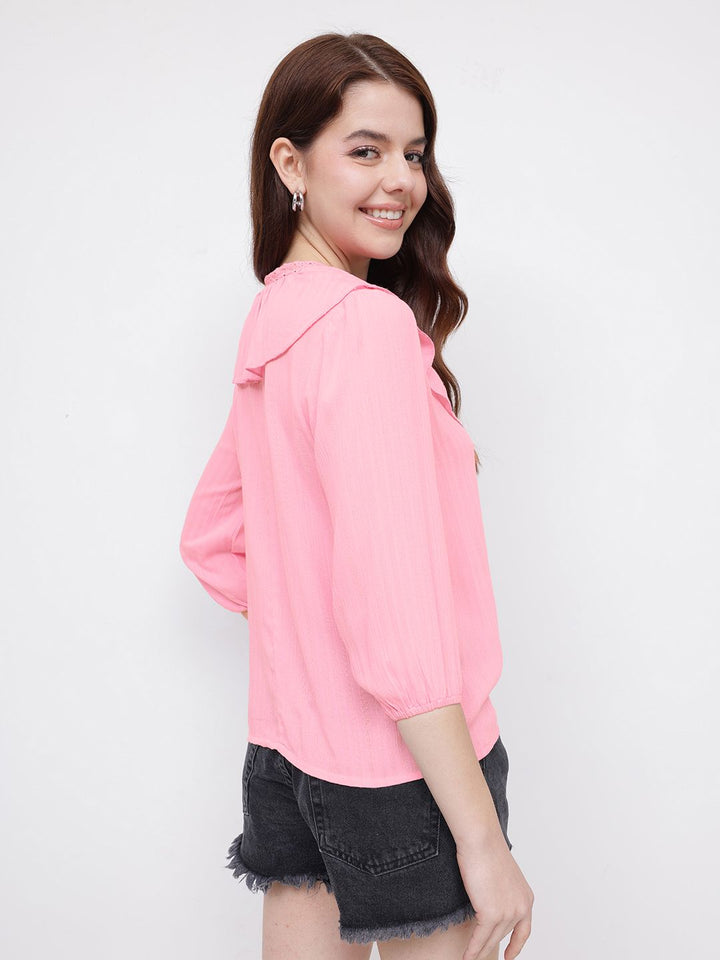 DressBerry Vintage Vibes Texture Stripes Ruffled Top
