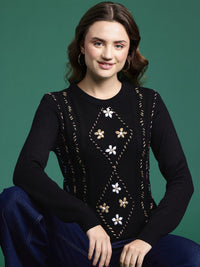 DressBerry Acrylic Floral Self Design Pullover