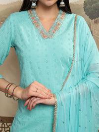Vishudh Women Ethnic Motifs Embroidered  Thread Work Kurta with Trousers & With Dupatta
