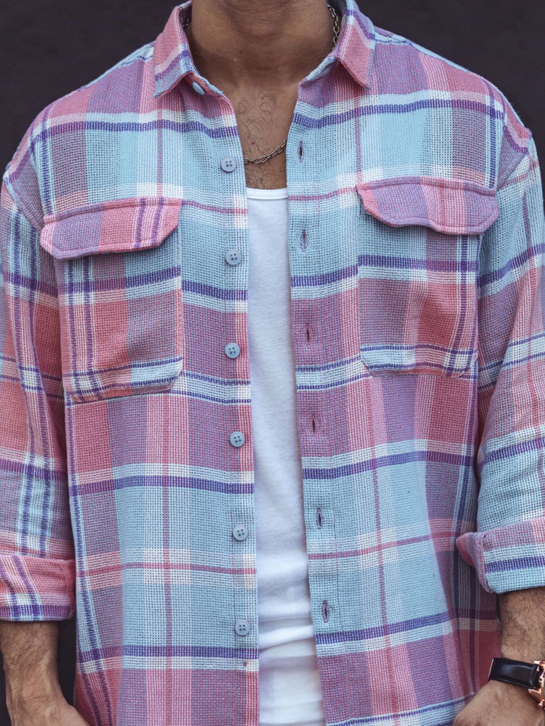 Powerlook India Slim Checked Drop-Shoulder Sleeves Casual Oversized Shirt