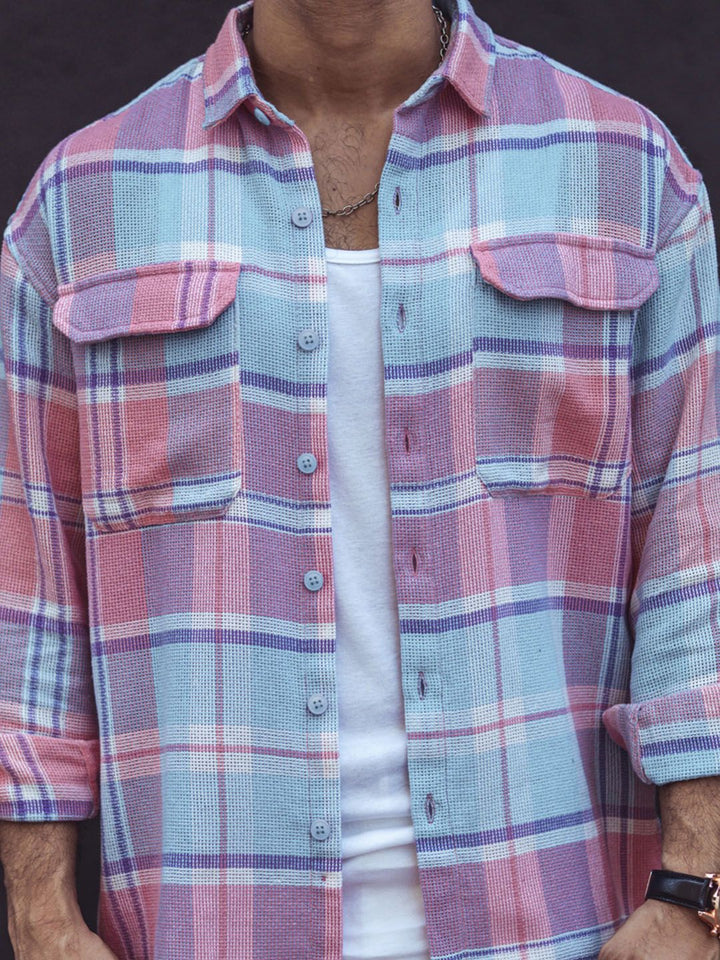 Powerlook India Slim Checked Drop-Shoulder Sleeves Casual Oversized Shirt