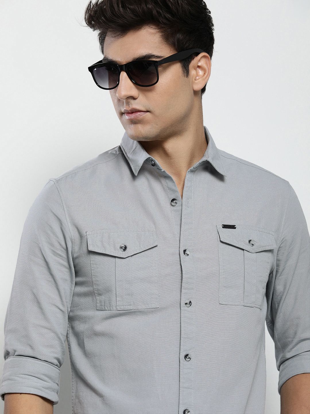 The Indian Garage Co Men Grey Solid Casual Shirt