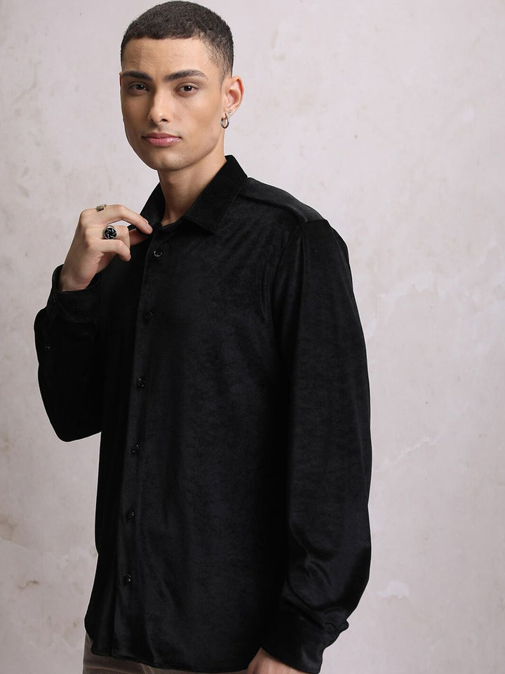 LOCOMOTIVE Velvet Textured Evening Casual Shirt