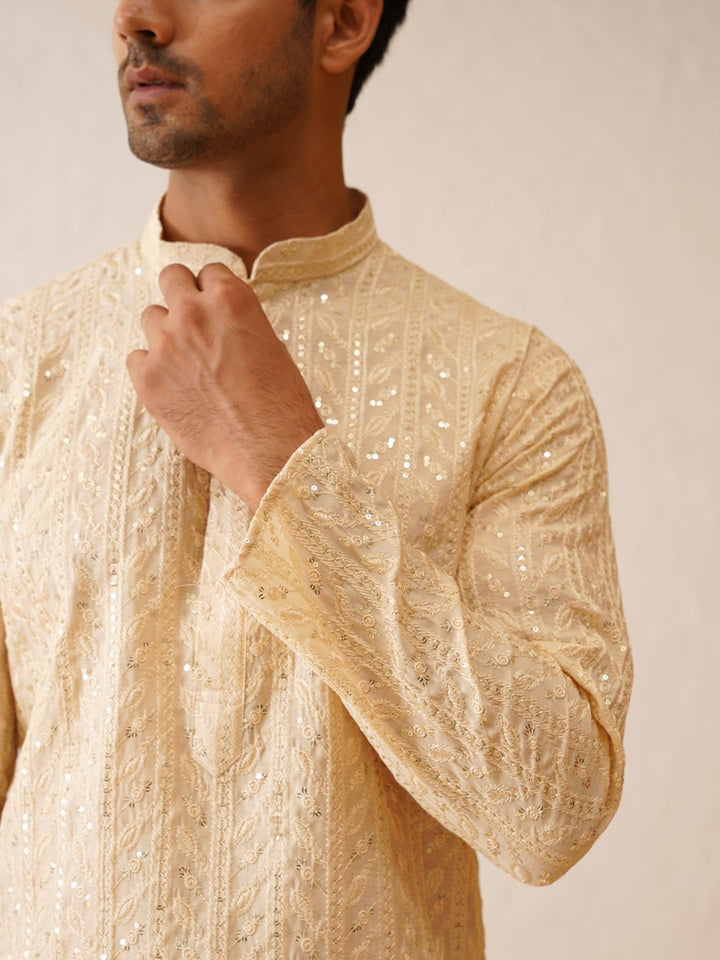 SOJANYA LUXE Motif Etnik Sulam Benang Kerja Cotton Sutera Kurta Lurus dengan Piyama