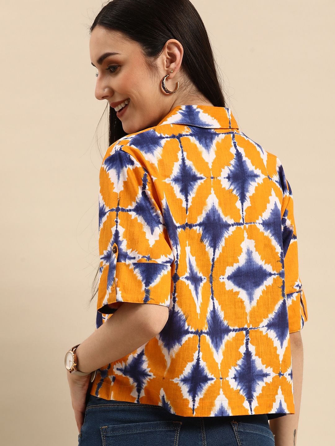 Anouk Yellow Tie and Dye Print Shirt Style Top