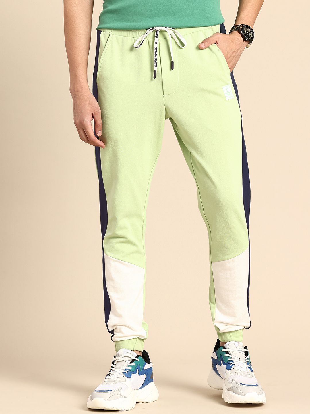 Being Human Men Knitted Striped Pure Cotton Joggers