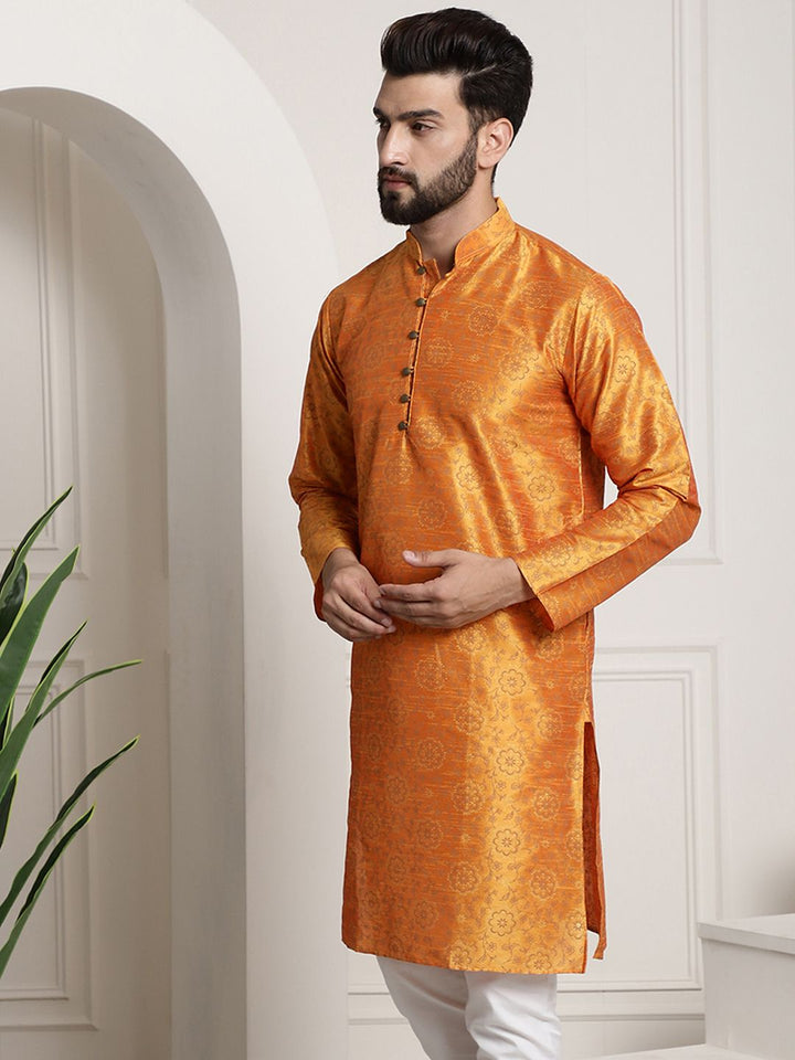 SOJANYA Men Orange & Brown Ethnic Motifs Printed Kurta