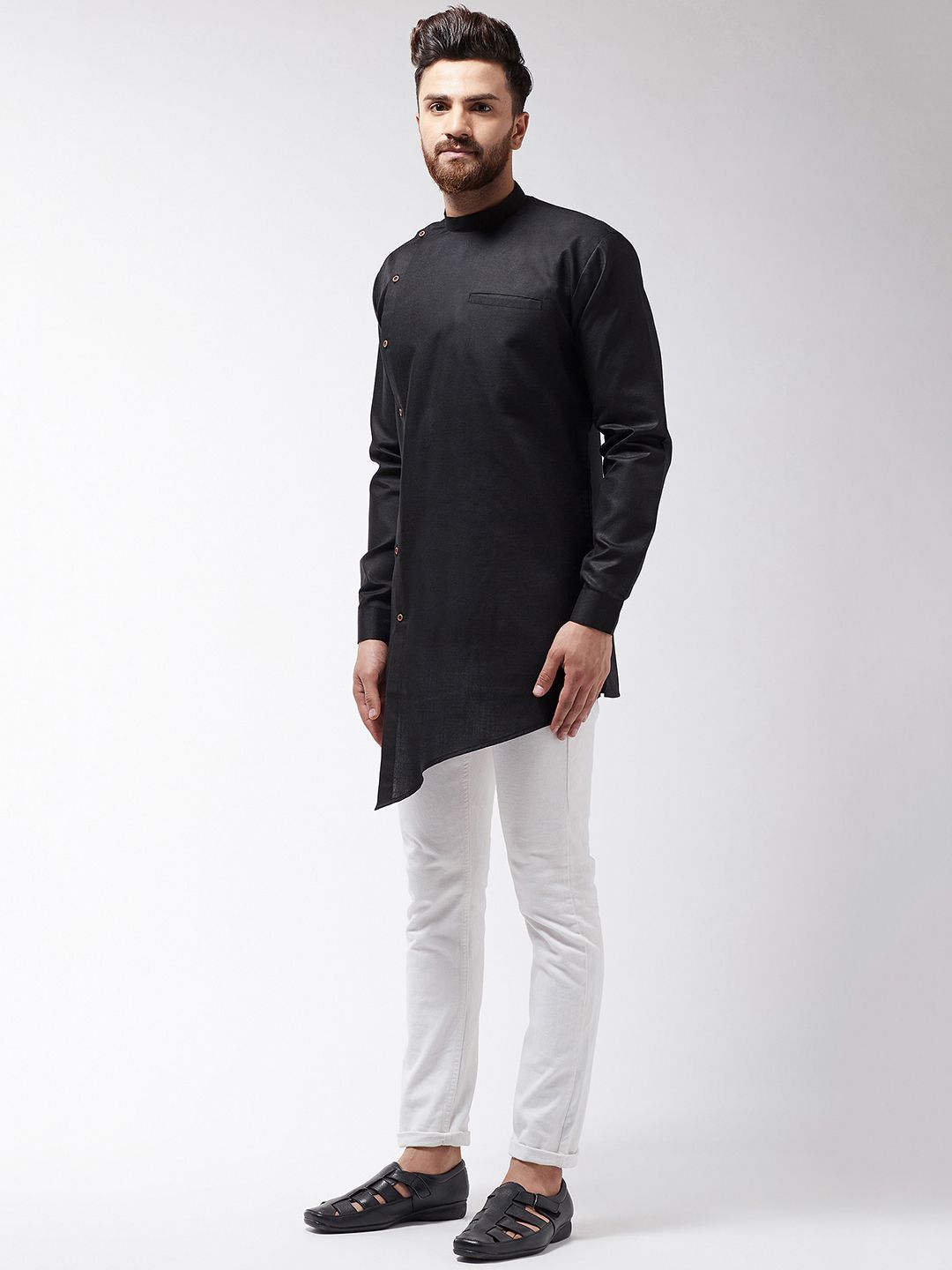 SOJANYA Lelaki Hitam Solid Kurta Asymmetric