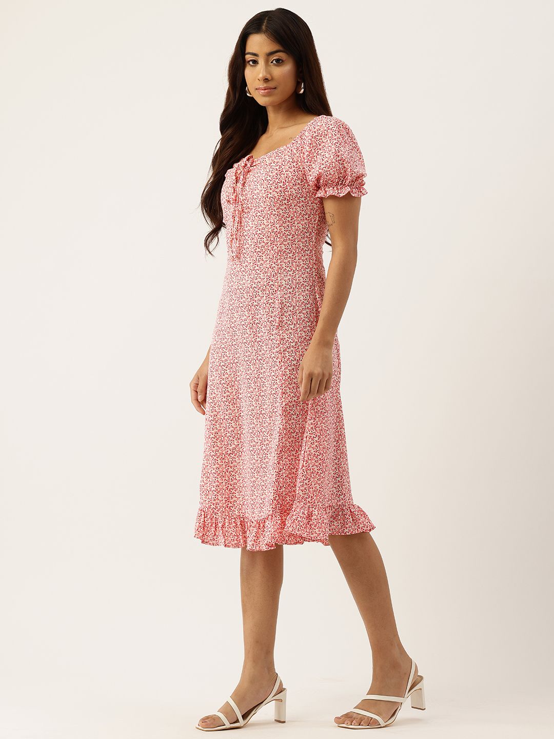 Berrylush Floral Print Crepe A-Line Dress