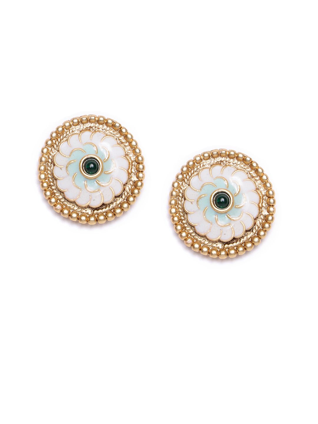 PANASH Set Of 3 Gold-Plated Circular Stone Studded & Beaded Studs