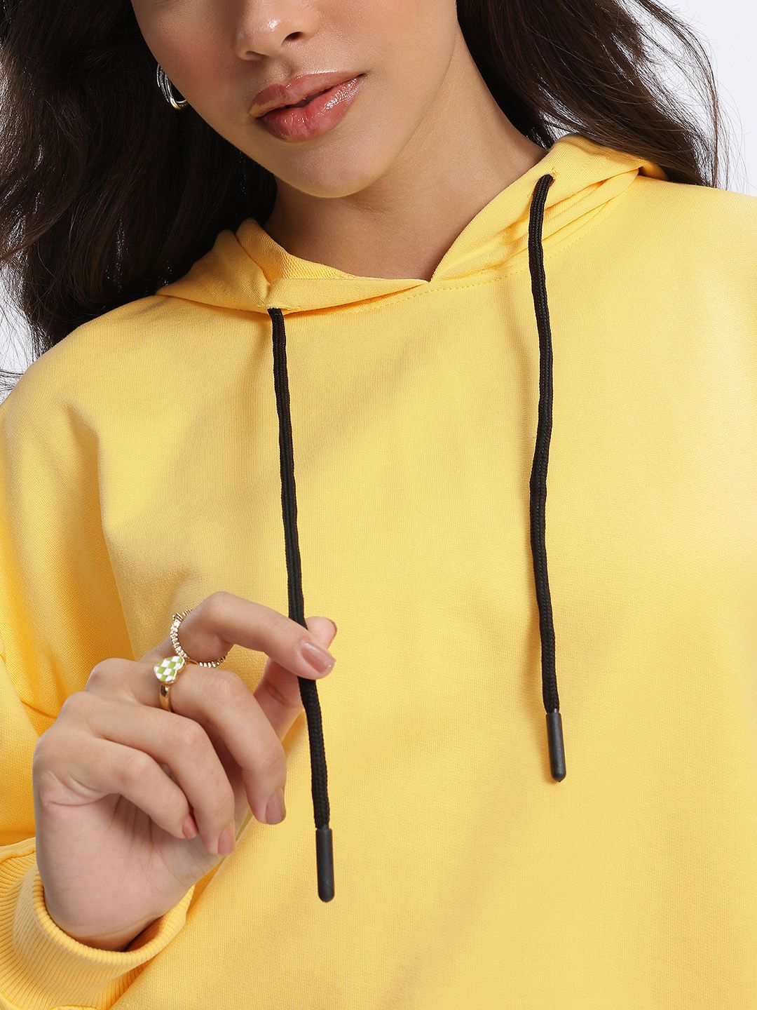 DressBerry Printed Drop-Shoulder Hooded Crop Sweatshirt