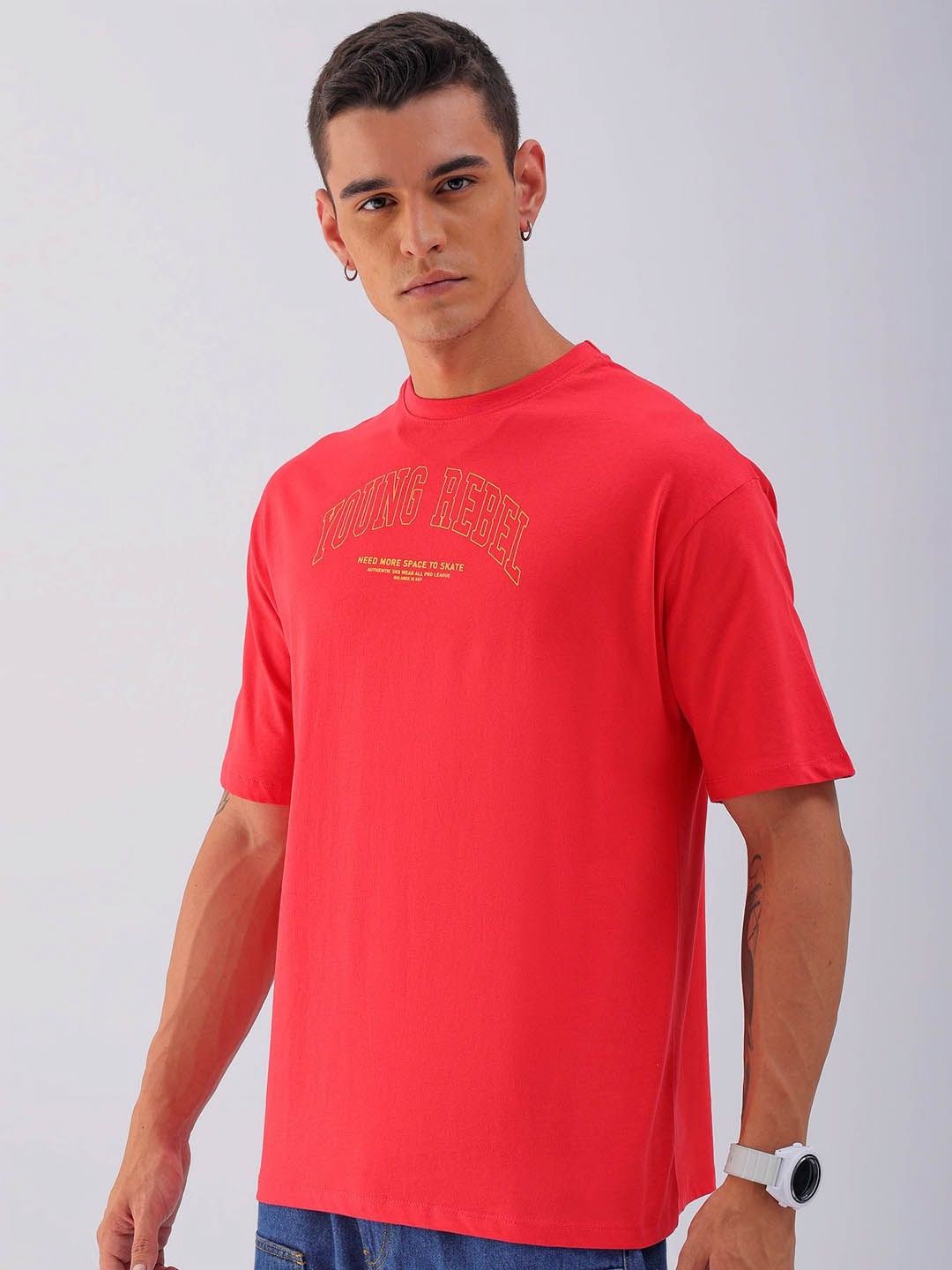 The Indian Garage Co Men Back Printed Boxy Oversized Pure Cotton T-shirt