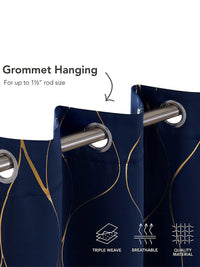 URBAN SPACE Gold Foil Navy Blue & Gold-Toned Printed Black Out Door Curtain