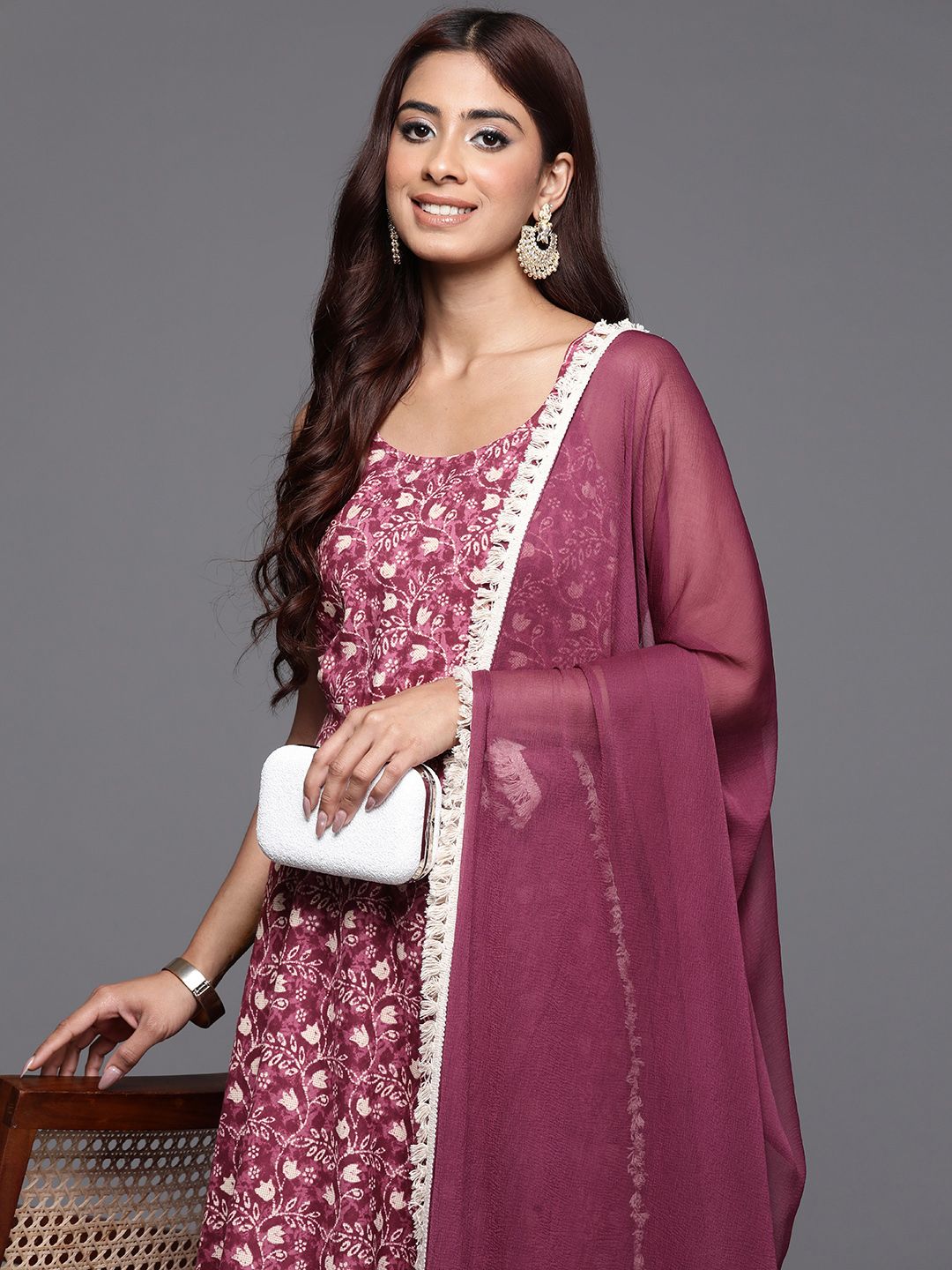 Varanga Floral Printed Pure Cotton Anarkali Kurta with Trousers & Dupatta
