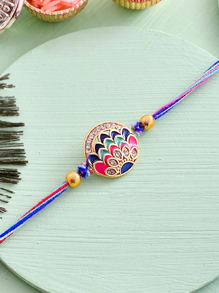 Voylla Men Peacock Inspired Enamelled Thread Rakhi