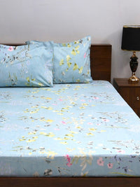 BOMBAY DYEING Blue Geometric 144 TC Queen Bedsheet with 2 Pillow Covers
