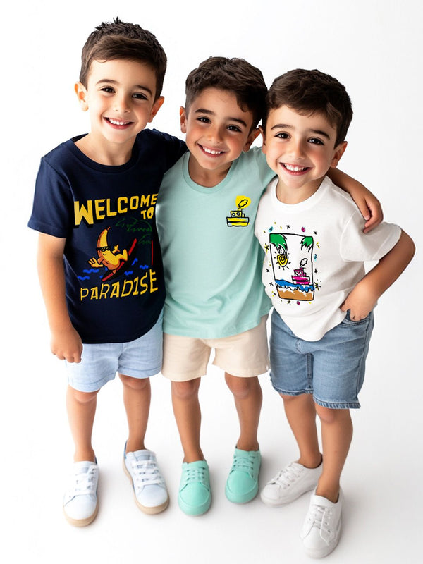 Nauti Nati Boys Pack Of 3 Graphic Printed Antimicrobial Cotton T-shirt