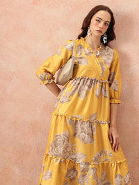 all about you Floral Printed Ruffled Detail Tiered Wrap-Style Midi Fit & Flare Dress