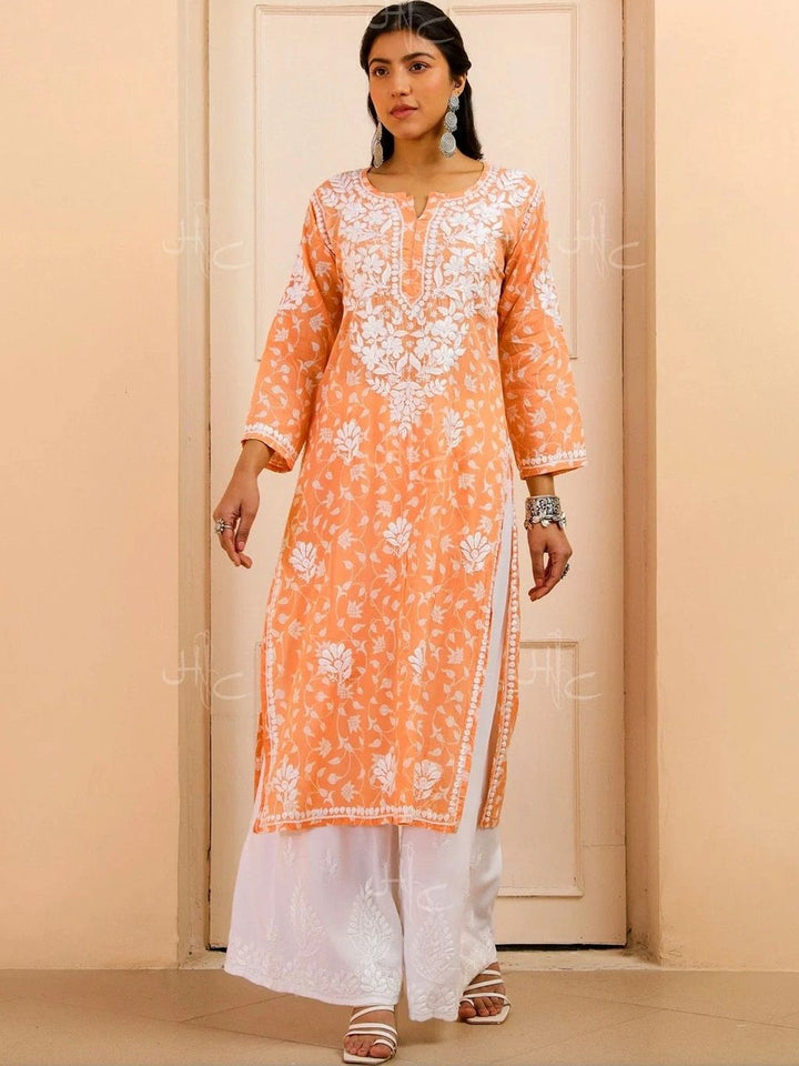 Rumah Wanita Chikankari Kurta Sulam Bunga