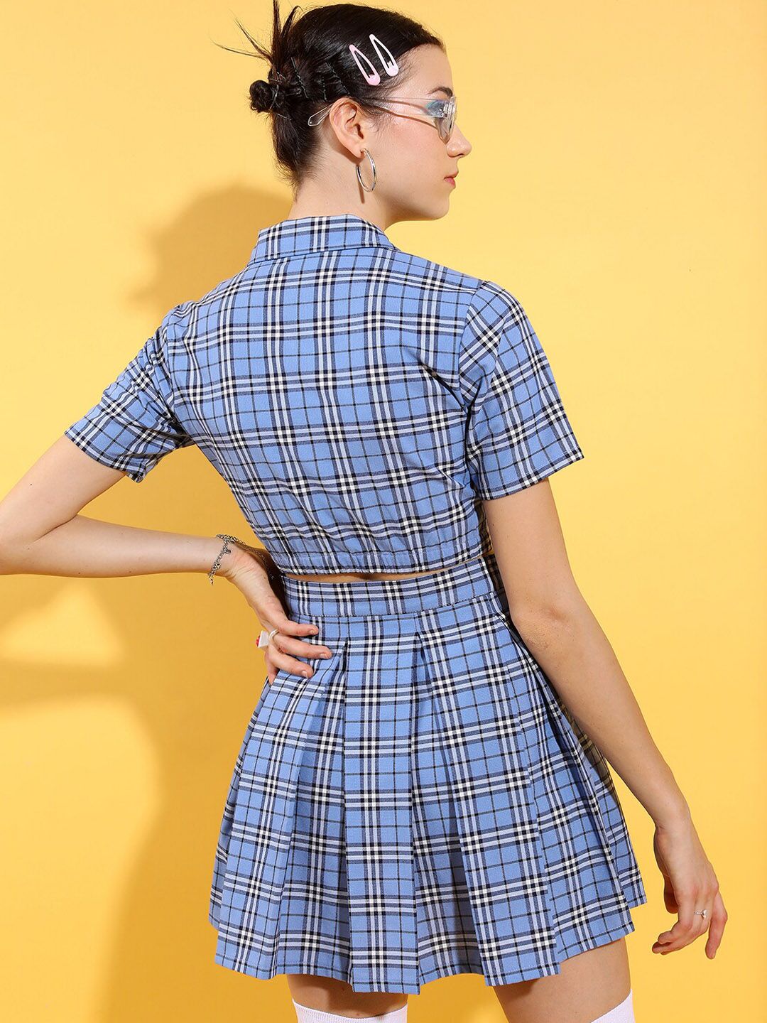 Tokyo Talkies Checked Crop Shirt & Mini Skirt