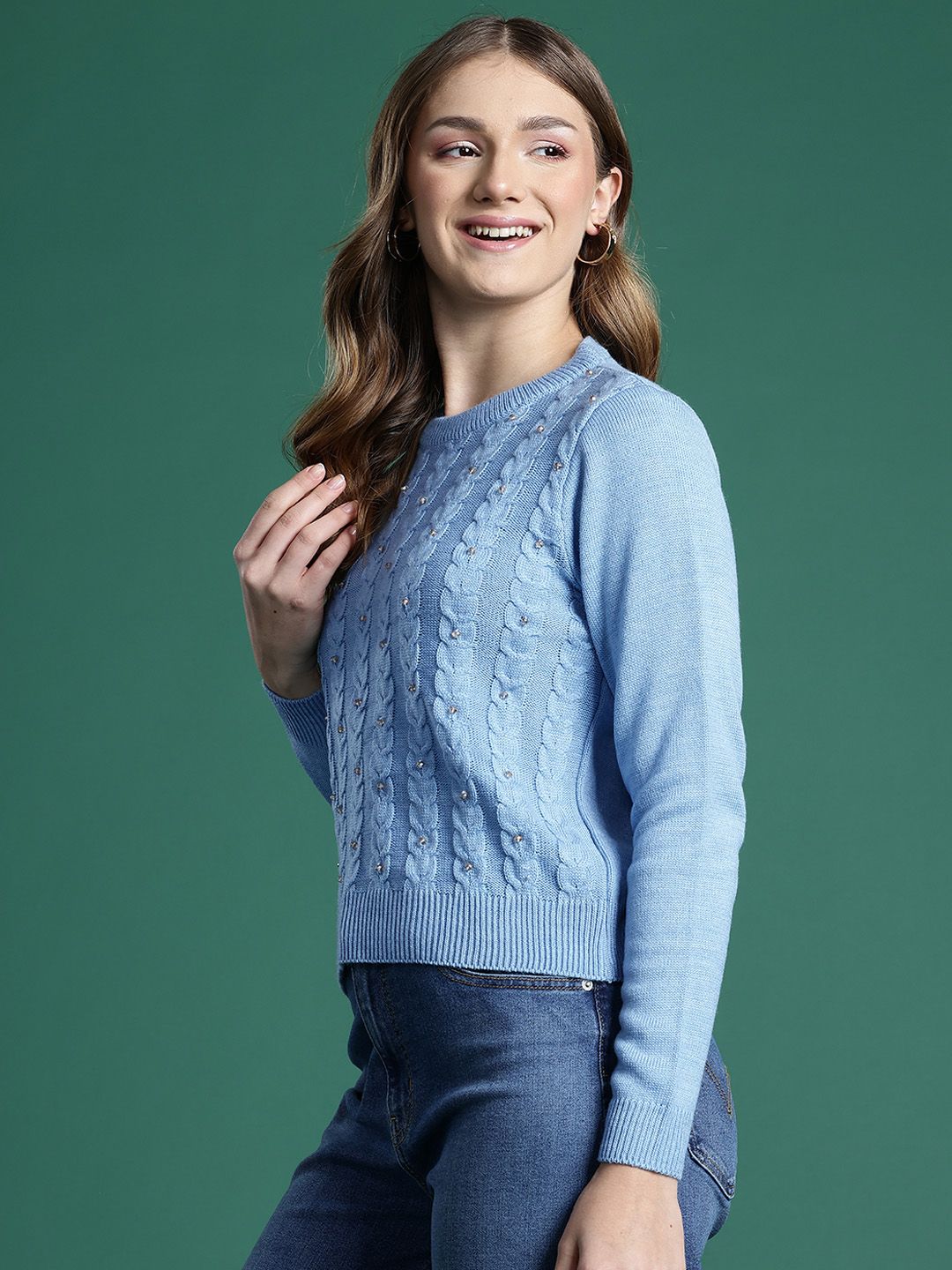 DressBerry Cable Knit With Embellished Detail Pullover Sweaters