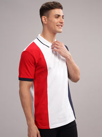 ADRO Colourblocked Polo Collar Lengan Pendek Kapas Tulen T-shirt Biasa