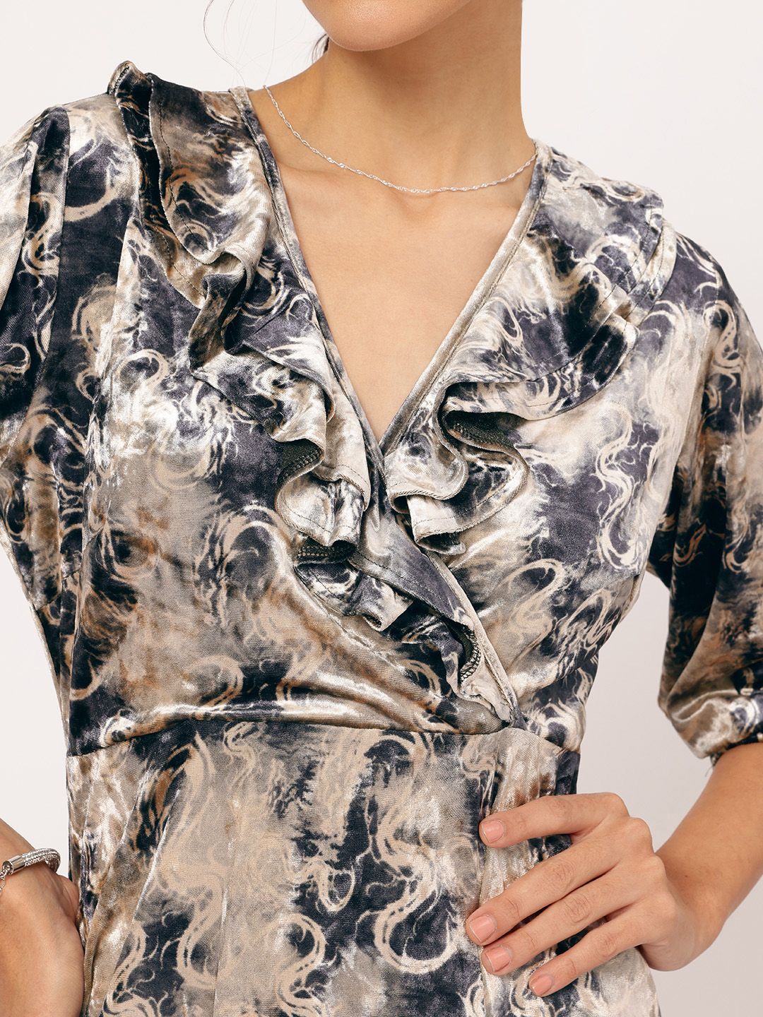 DressBerry Radiant Ruffles Abstract Print Velour A-Line Dress