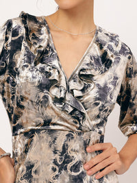 DressBerry Radiant Ruffles Abstract Print Velour A-Line Dress