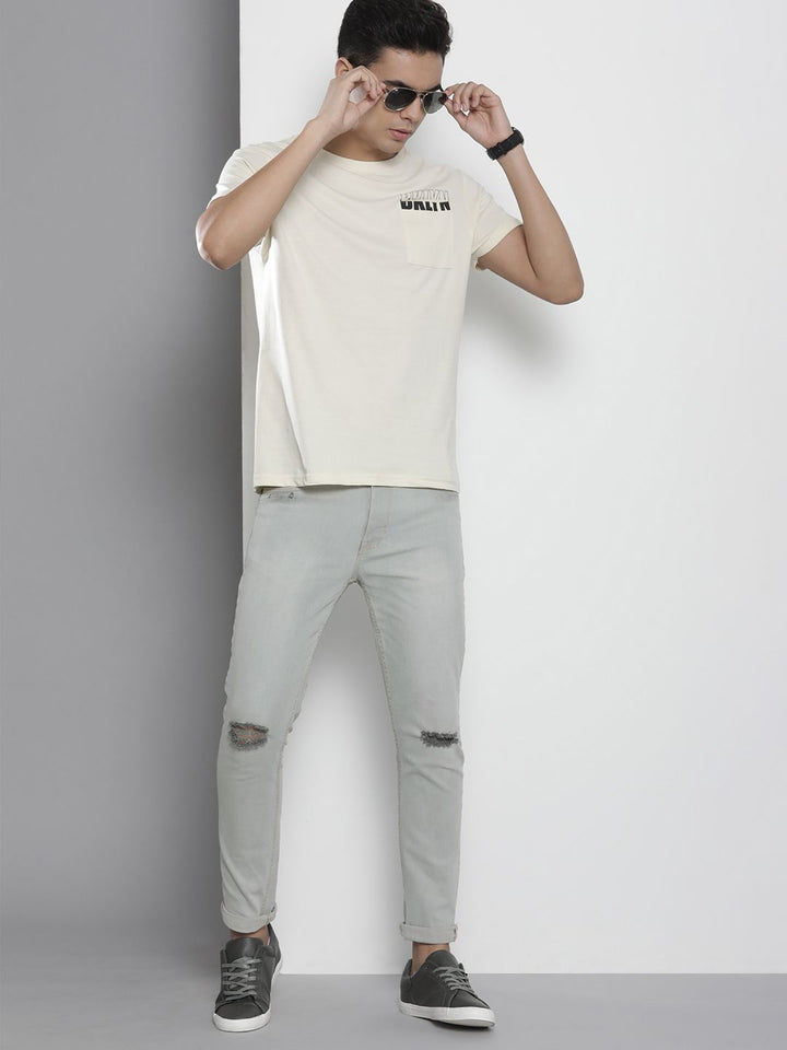 The Indian Garage Co Men Grey Slim Fit Slash Knee Stretchable Heavy Fade Stretchable Jeans