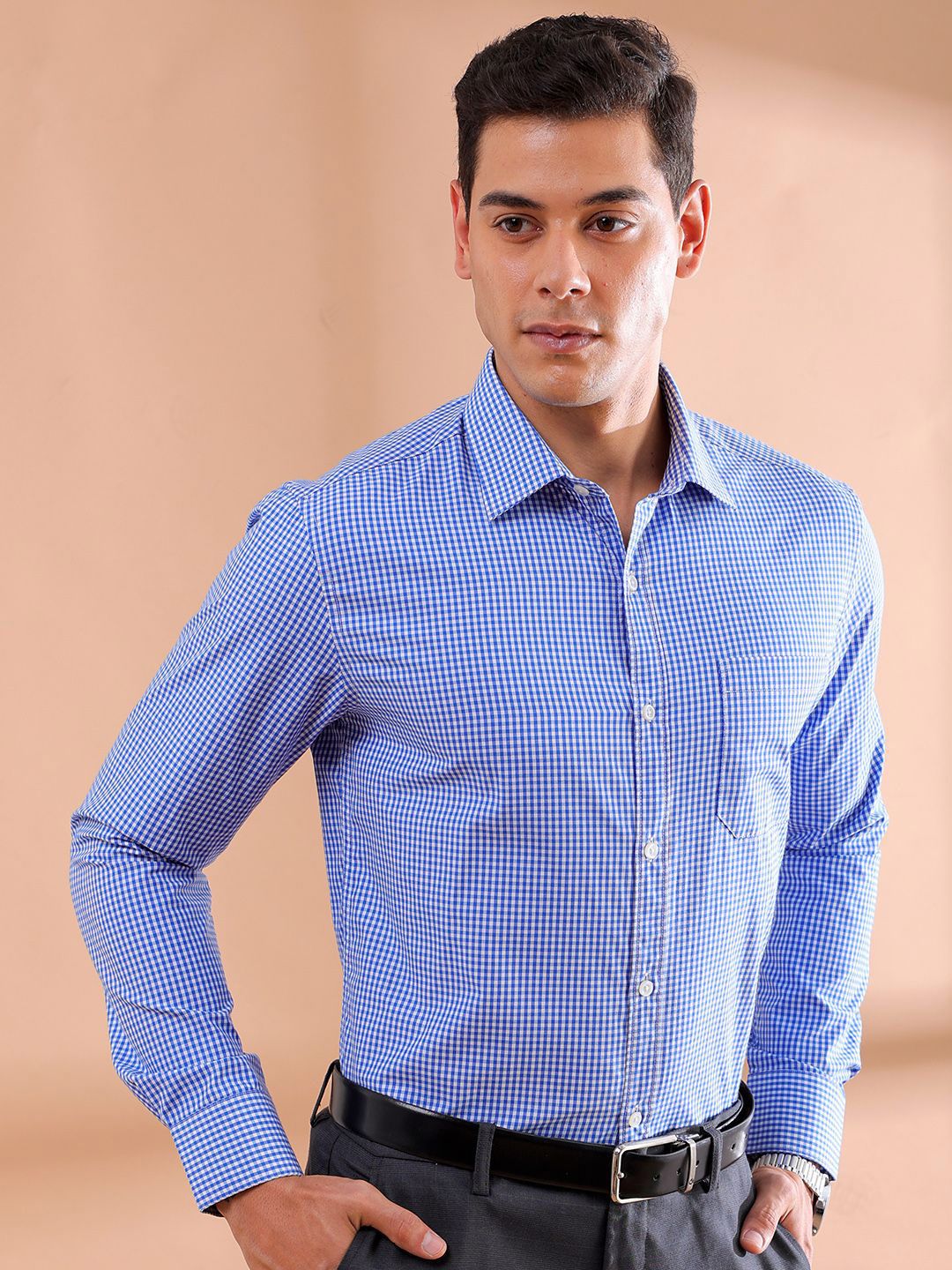 The Indian Garage Co. X Luxe Men Slim Fit Micro Checks  Formal Shirt