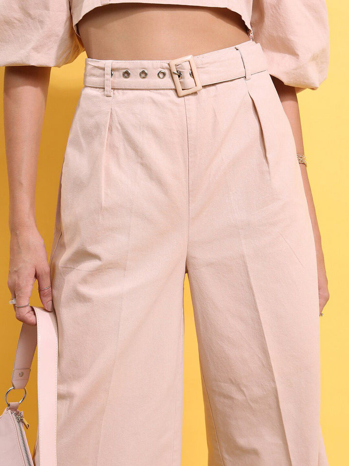 Tokyo Talkies Cropped Top With Flared Trouser & Belt
