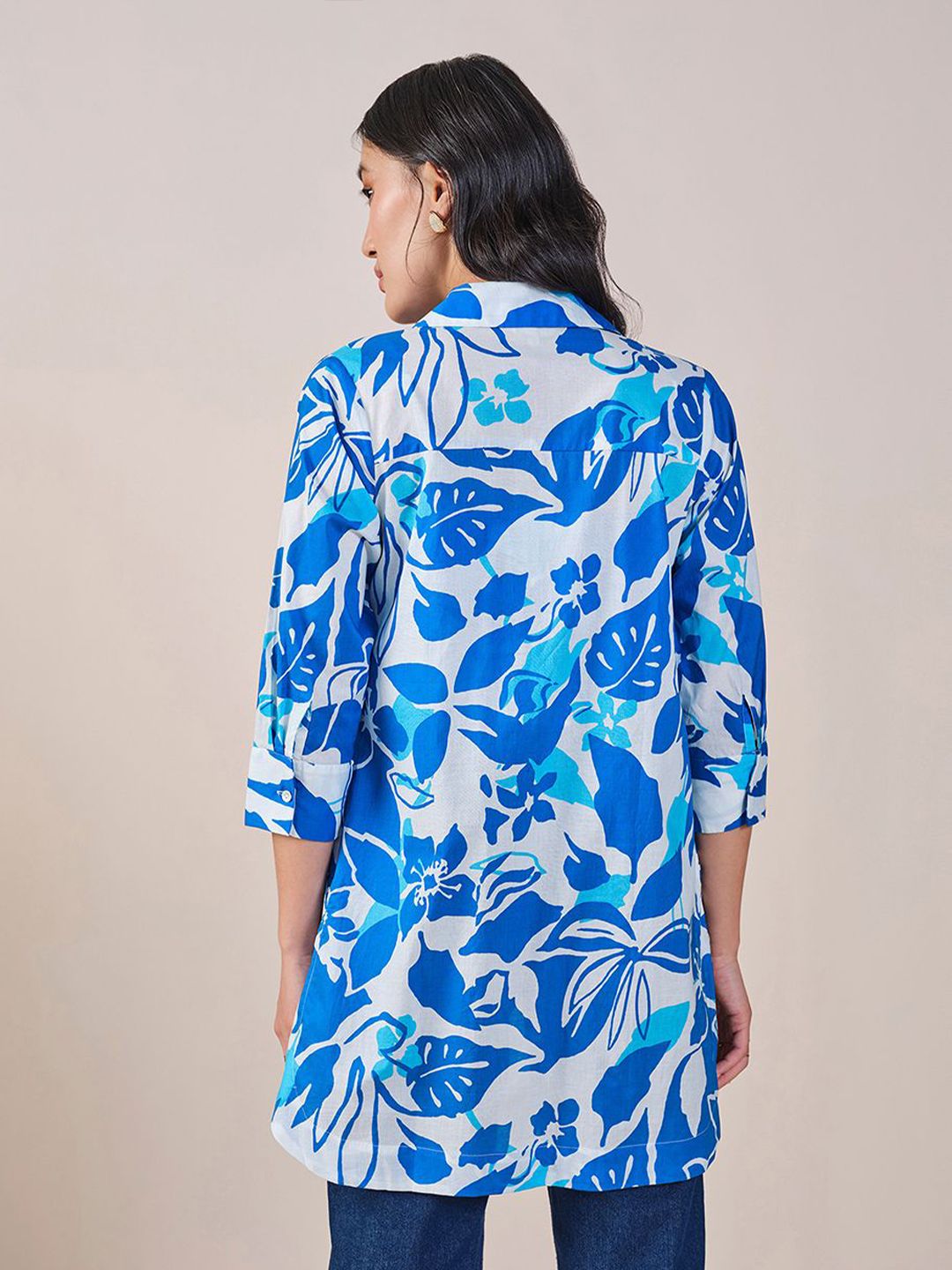 AND Floral Print Cotton Shirt Style Longline Cotton Top