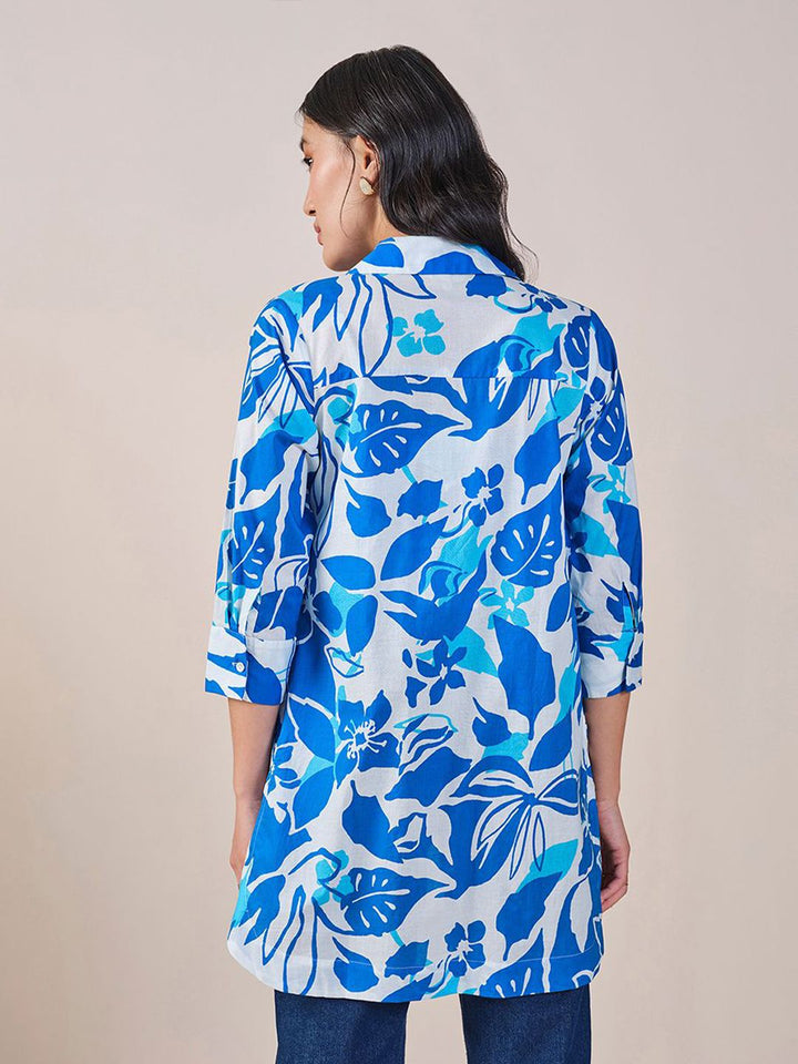 AND Floral Print Cotton Shirt Style Longline Cotton Top