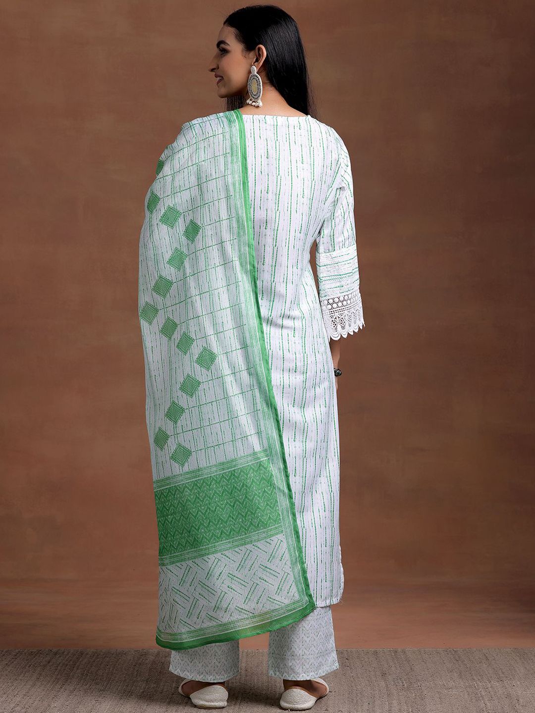 Libas Notched Neck Flared Sleeves Floral Embroidered Straight Kurta with Palazzo & Dupatta