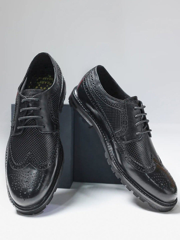 RARE RABBIT Men Textured Round Toe Leather Formal Brogues