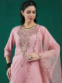 Indo Era Embroidered Regular Sequinned Straight Kurta With Trousers & Dupatta