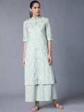 Vishudh Women Turquoise Blue & Gold-Toned Printed Kurta with Palazzos