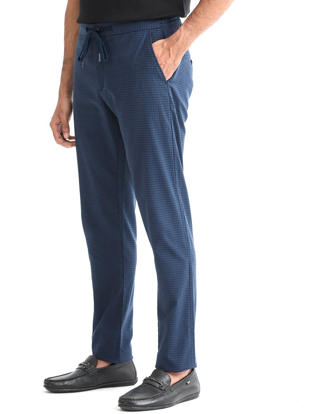 RARE RABBIT Men Hobbs Drawstring Checked Slim Fit Trouser