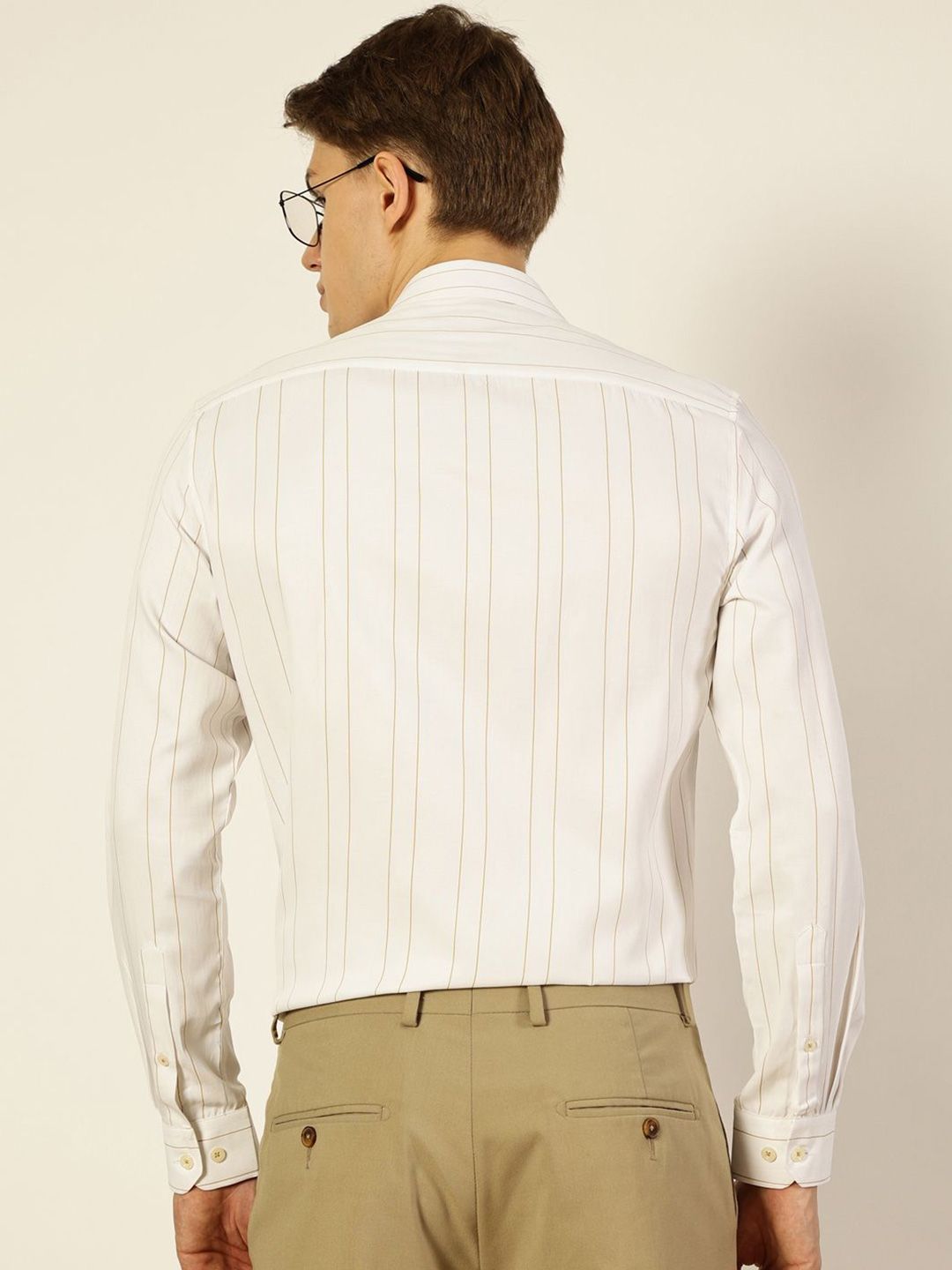 Thomas Scott Men Smart Spread Collar Vertical Striped Cotton Formal Shirt