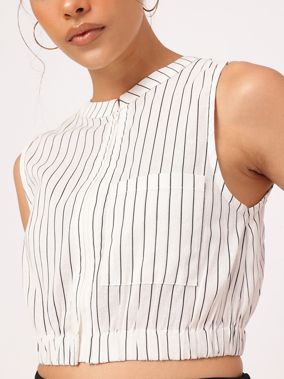 DressBerry Vacay Vest Striped Cotton Linen Blouson Crop Top